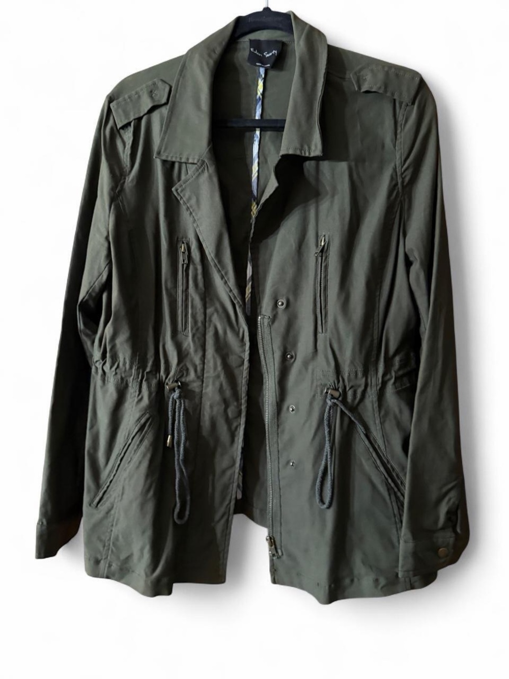Olive Utility Drawstring Field Jacket - Casual Lightweight Layer
